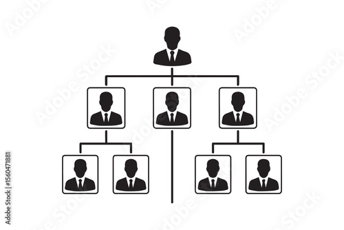 Hierarchical Structure of Organization Depicted with Rectangular Boxes and Lines Illustrating Reporting Relationships and Levels of Management
