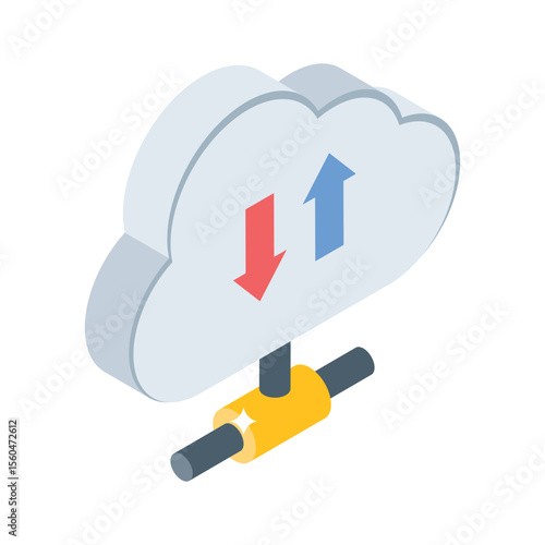 A premium isometric icon showing cloud share proces
