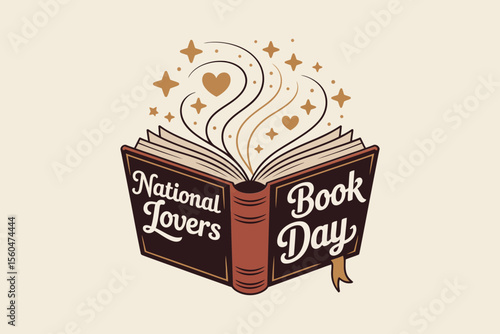 National book day open book explosion theme with stars and pages for education awareness vector label  