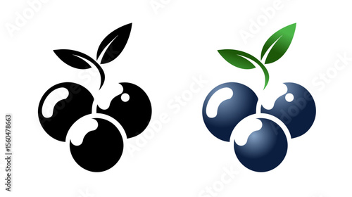 Blueberry icon in natural gradient and black colors, silhouette designs	
