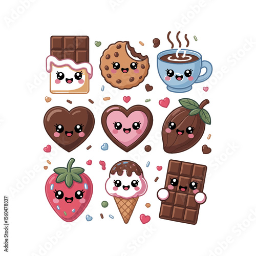 set of cute cartoon ookies, chocos and coffee
