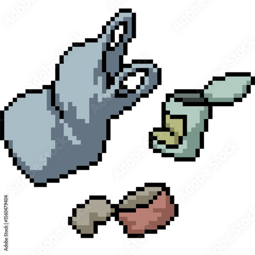 pixel art of plastic iron garbage junk