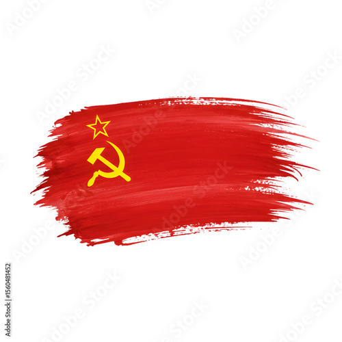 Grunge Style Soviet Union Flag with Hammer and Sickle on Transparent Background



