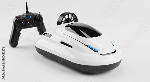 未来型ホバークラフト 滑らかな白ボディ 鮮やか光沢 無線操縦 This translates roughly to: 