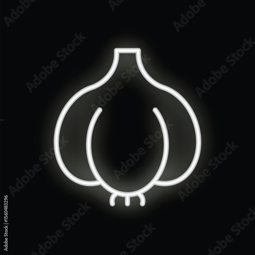 Glowing white neon sign showing a garlic bulb, a pungent ingredient used for cooking savory dishes