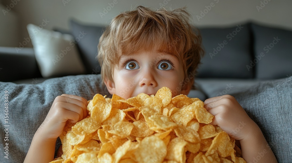Surprised Boy with Pile of Cornflakes Surprised Boy with Pile of Cornflakes