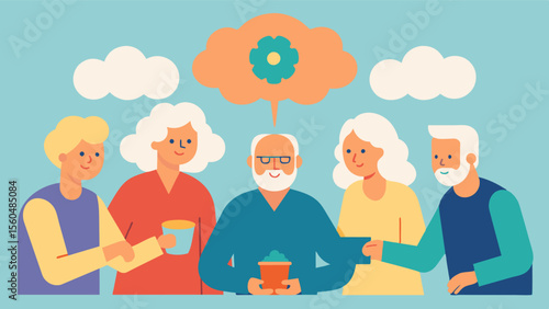 A group of elderly individuals engaged in memory games and activities designed to stimulate their brains and enhance their ability to recall memories.. Vector illustration