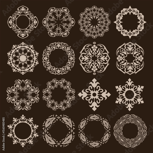 Ornate Iranian Style Mandala Vector Elements Set