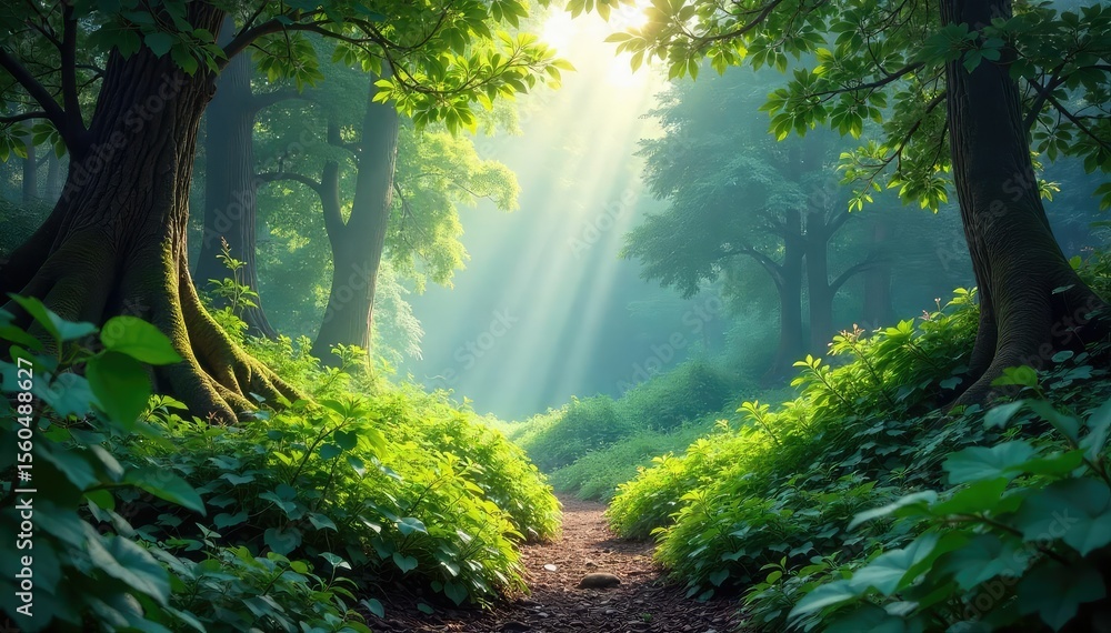 Obraz premium Untouched Wilderness Lush Canopy, Sunlight Dappled, Peaceful Haven in a Protected Natural Area