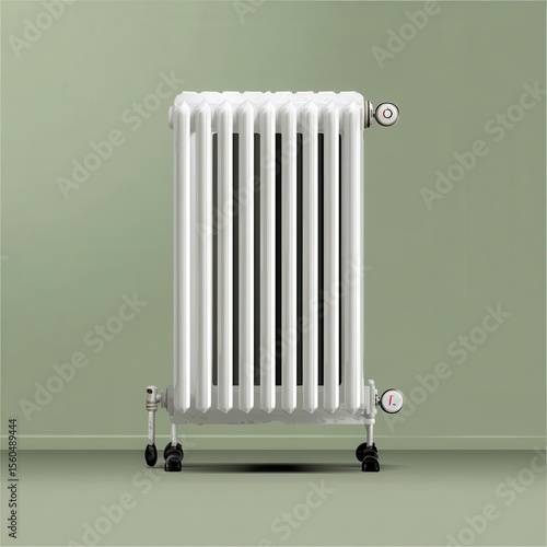 Wallpaper Mural White radiator against a sage green wall. Torontodigital.ca