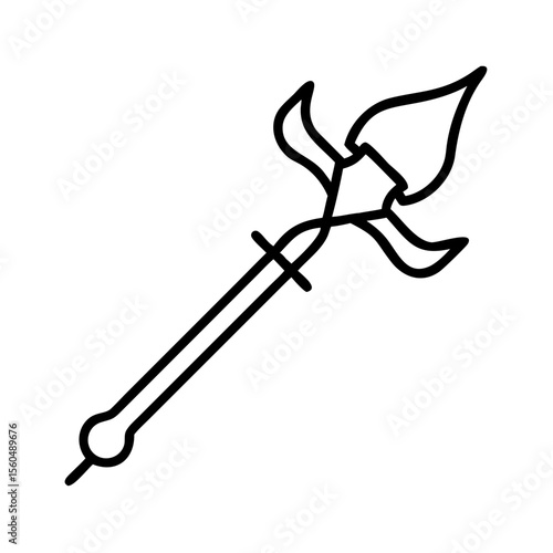 Traditional guan dao weapon in minimalist line art design  