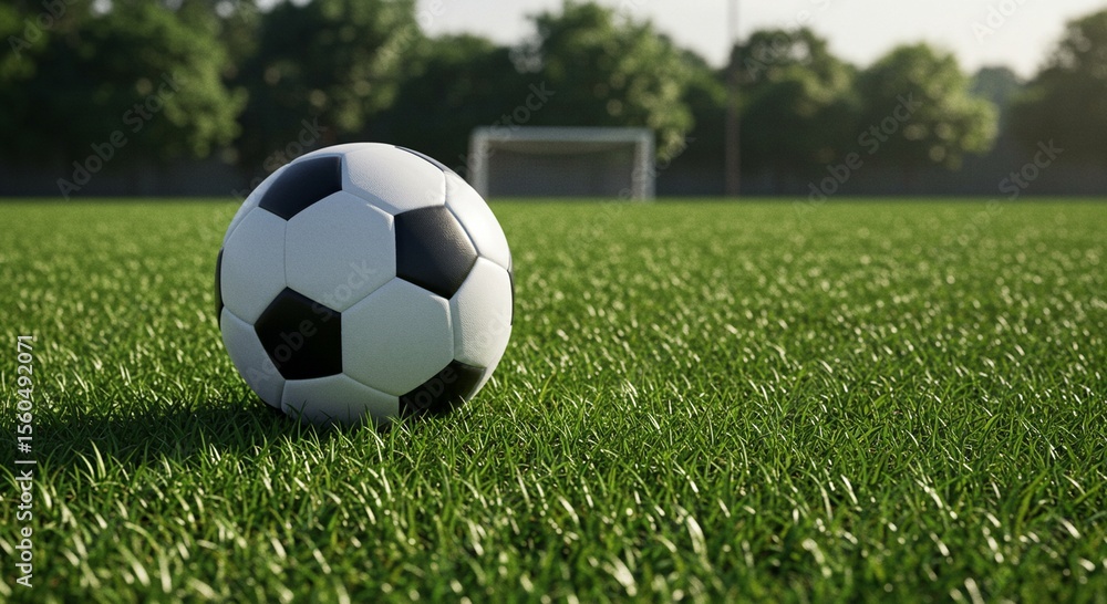 Fototapeta premium A soccer ball on a well-lit field