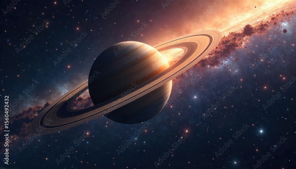 Fototapeta premium Saturns Majestic Rings Gleam Amidst Distant Galaxies A Breathtaking Cosmic Vista