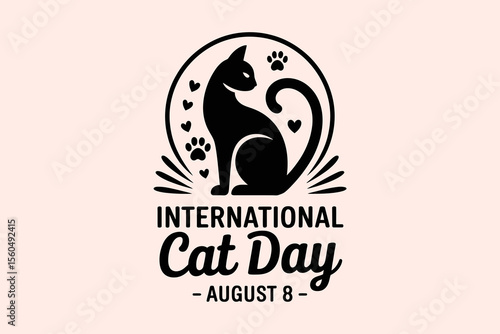 Elegant black cat and moon design in soft theme for august 8 international cat day stylish poster or print  
