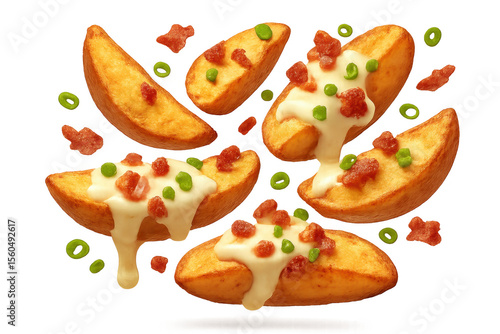 Wallpaper Mural Appetizing potato wedges with toppings, isolated on transparent background. Torontodigital.ca