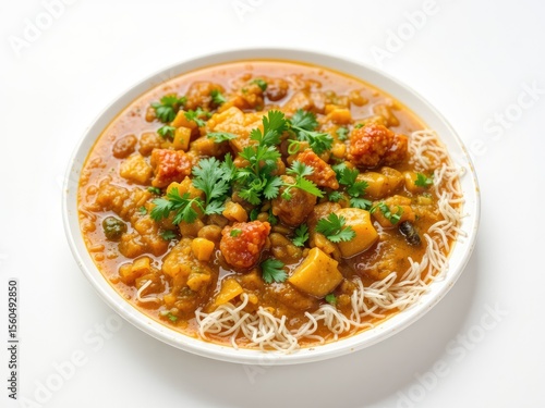 Traditional Nepali Dal Bhat Dish, Isolated on White Background