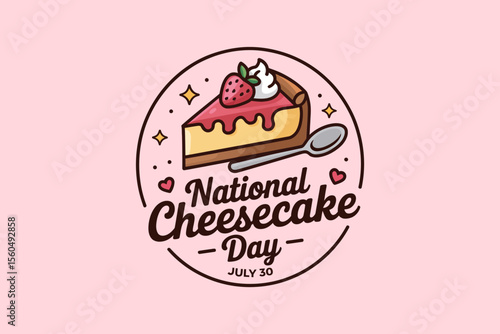 Colorful cheesecake badge design with stars and face illustration for sweet national day july 30 celebration  