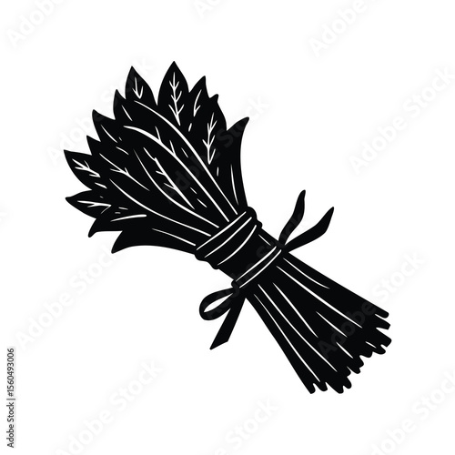 A silhouette image showing a tied bunch of herbs and leaves