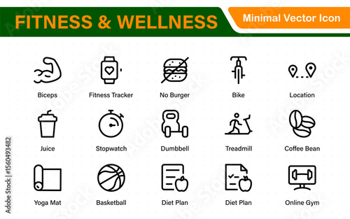Set of fitness and wellness related line icons, wellbeing, mental health, healthcare, cosmetics, spa, medical. Outline icon collection.