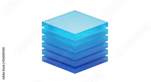Abstract Stacked Geometric Blue Turquoise Layers Forming A 3D Effect Isolated Transparent Background