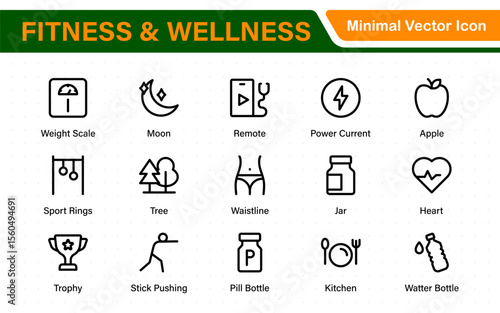 Set of fitness and wellness related line icons, wellbeing, mental health, healthcare, cosmetics, spa, medical. Outline icon collection.