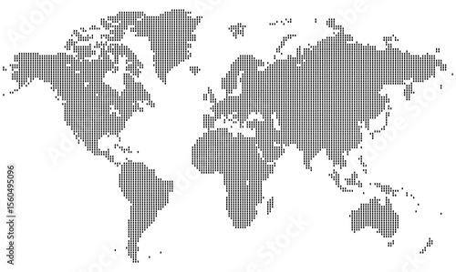 Earth map art using vertical dot lines with geometric shapes. Displays continent borders and planet earth details. Best suited for infographic and international presentations.