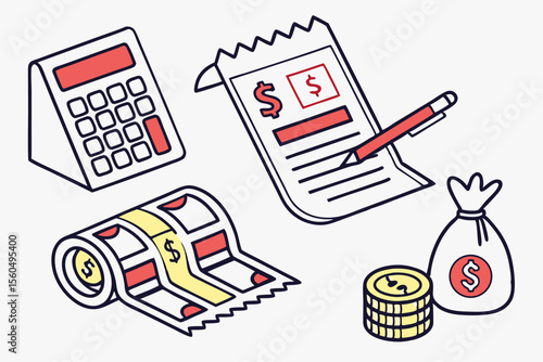 Accounting Icon Set Calculator Invoice and Financial Symbols Design