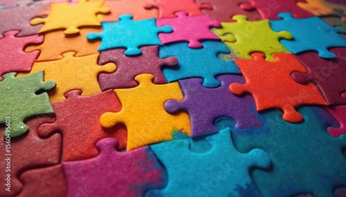Colorful Puzzle Pieces Interlocking to Form Abstract Image Teamwork, Creativity, and Success
