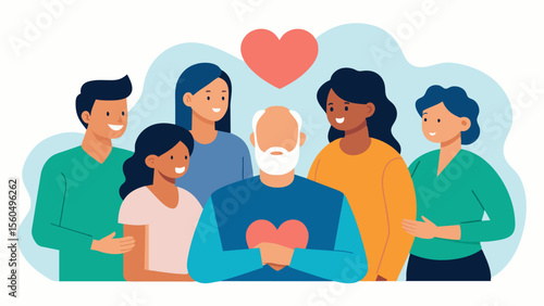 A caregiver support group focused on the unique challenges of caring for a loved one with mental illness offering a safe space for open discussion and peer support.. Vector illustration