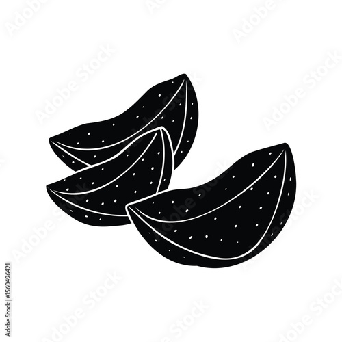 Three watermelon wedges in a high contrast black and white design