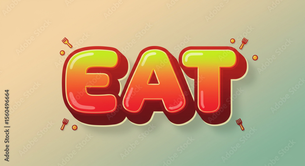 Fototapeta premium Vibrant 'EAT' Text Effect Bold, Colorful, and Appealing Design