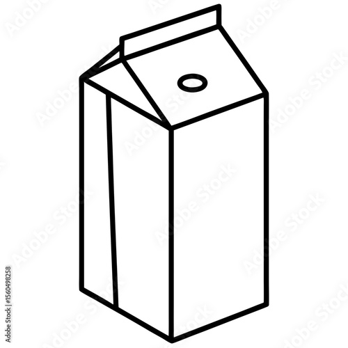 Simple black and white line drawing of a milk carton with an open top