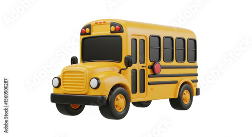 Bright Yellow School Bus 3D Rendered Against Transparent Background Education Transportation Concept Detailed Design Isolated Transparent Background