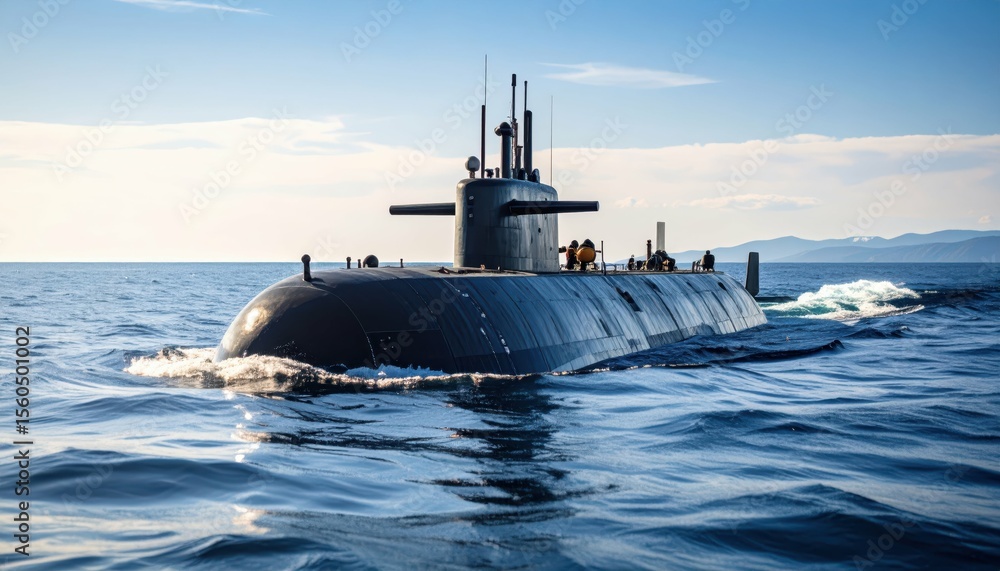 Fototapeta premium Submarine Navigating Through Open Water on a Clear Blue Day