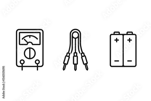 Multimeter, wires, and batteries icons for electrical tools vector icon isolated illustration