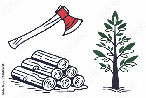 16 Forestry Icons Axe Logs Tree Growth