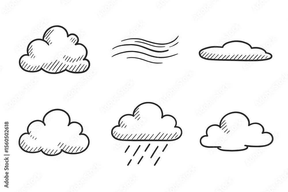 Hand-drawn cloud icons with rain and wind elements vector icon isolated illustration Hand-drawn cloud icons with rain and wind elements vector icon isolated illustration