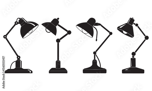  Desk Lamp Silhouette Vector Icons Set.