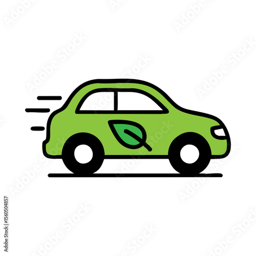 Eco friendly electric car with green leaf symbol for sustainability