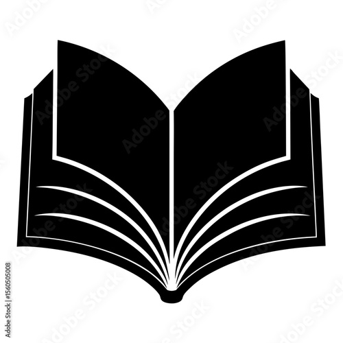 Stylized black silhouette of an open book with fanned pages