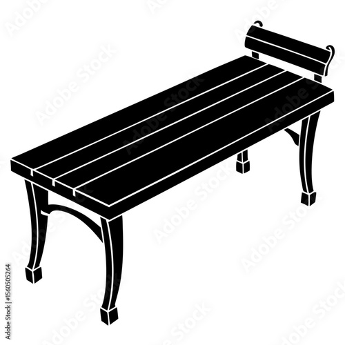 Classic black and white silhouette of a park bench with a backrest