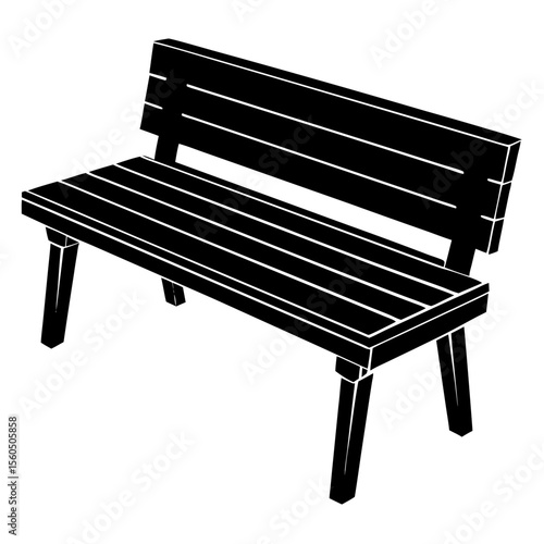 Simple black silhouette of a wooden park bench with a slatted seat and back