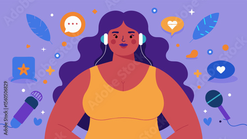 A popular podcast hosted by a bodypositive influencer where they discuss various topics related to selflove body positivity and representation in media.. Vector illustration