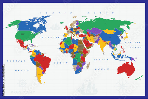 World Map illustrator 2025 - All cities and oceans of the world