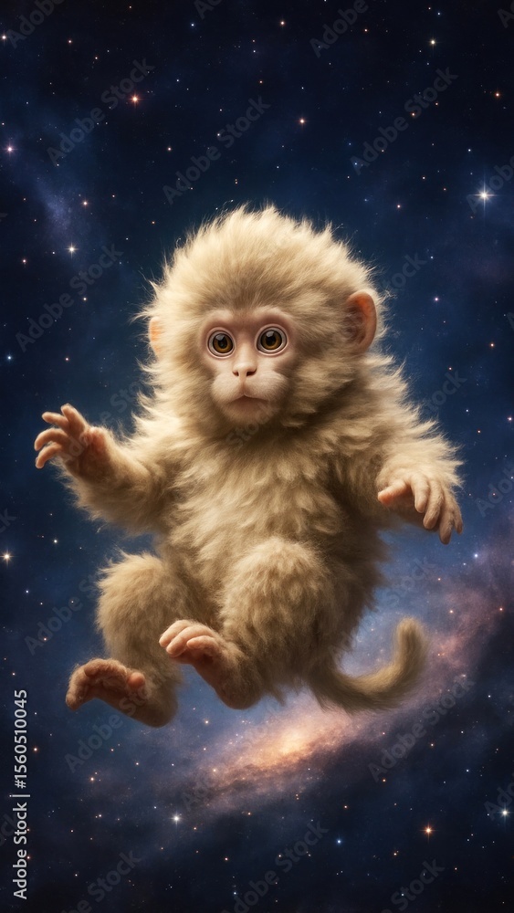 Fototapeta premium Fluffy monkey floating galaxy