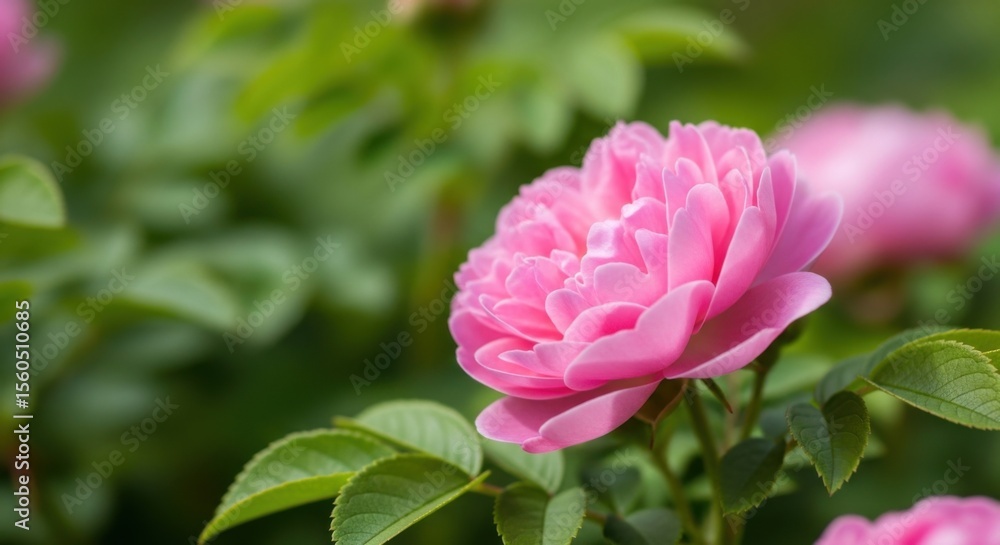 Vibrant Pink Rose Blooming in a Lush Garden on a Sunny Day Vibrant Pink Rose Blooming in a Lush Garden on a Sunny Day