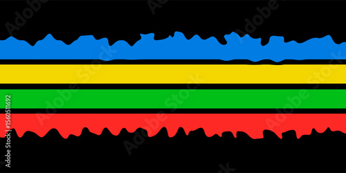 Colored Olympic Games abstract curved rainbow wave isolated, colorful banner stripes