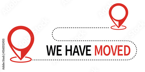 We have moved icon vector, GPS navigation, map route, distance, position icon, moving office place sign icon vector in trendy flat style illustration isolated on white background.