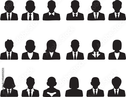 Diverse group of business people silhouettes wearing suits and ties or blouses