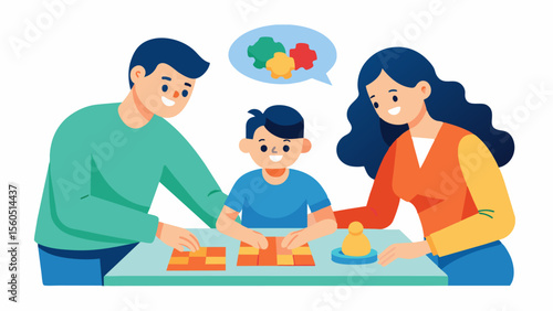 A snapshot of a family playing a board game together promoting mental stimulation and social interaction both crucial for maintaining a healthy brain.. Vector illustration